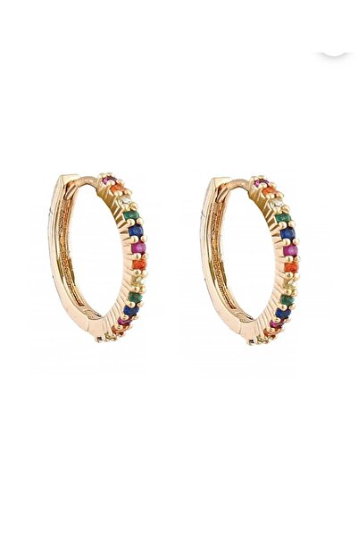 BY DİLEK ÇETİN ACCESSORY Gold kaplama 10 mm multicolor halka kıkırdak helix t...