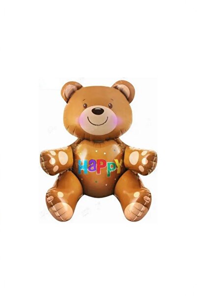 BİDOLUMUTLULUK Happy Written Sitting Bear Foil Balloon