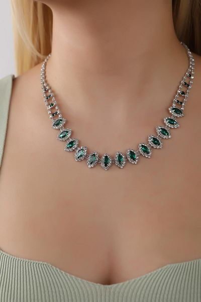 HUBANN Design Water Path Green Shuttle Stone Necklace Earring Set Multi Stone Bridal Jewelry Set Engagement Set Party Invitation Sets