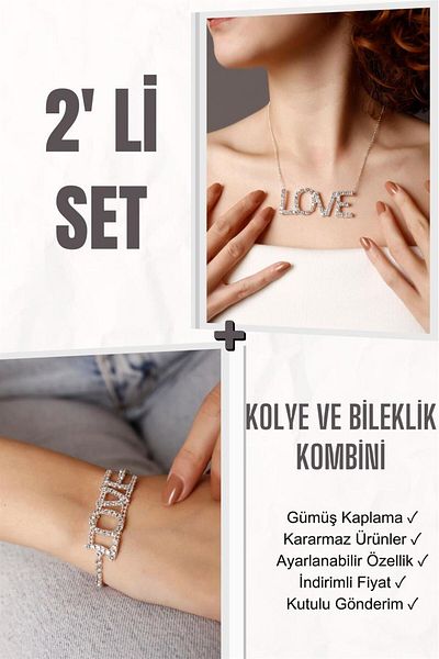 HUBANN Love Design Necklace and Bracelet Set, Love Stone Necklace, Love Stone Bracelet, Su Yolu Necklace, Su Yolu B
