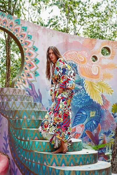 Genel Markalar Popart Uzun Pareo Kimono - Be Tulum Collection
