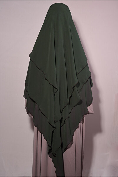 Tek Tesettür Giyim Chiffon Souffle Khimar Ready-made Veil Khaki Green - Khaki
