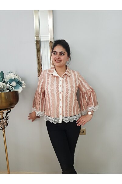 FERGAN WOMEN'S POWDER GRAPE DETAIL SPECIAL DESIGN LONG BAT SLEEVE SHIRT JACKET