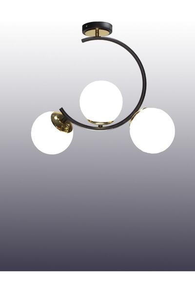 MŞ Aydınlatma Sesa Siyah 3 Beyaz Lambalı Plafonyer Avize