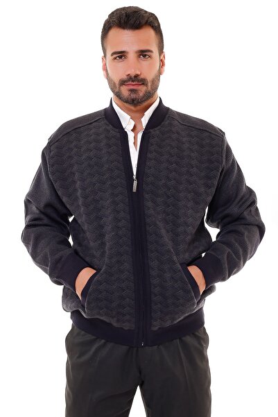 K KARBEY Ανδρικό πλεκτό παλτό από ατσάλι με επένδυση σε μπλε ναυτικό χρώμα