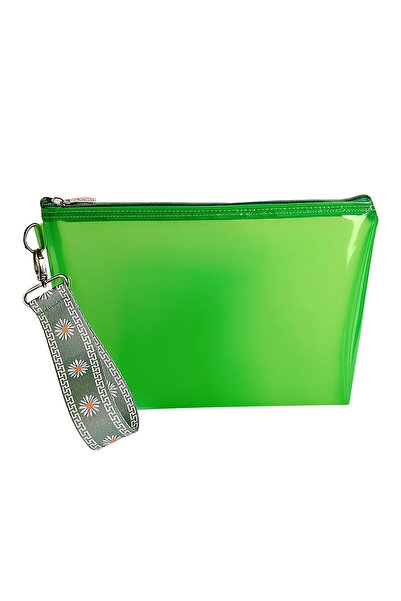 Bakras Yeşil Papatya Desenli Yarı Şeffaf Organizer Plaj Çantası