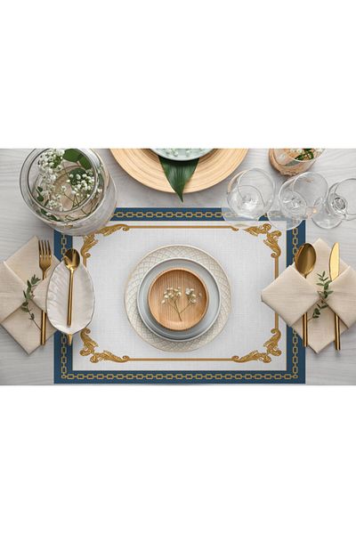 Adawall Blue Baroque Pattern Fabric American Service Set of 4 35x50cm Linen, NationalWashing and Fading Certificate