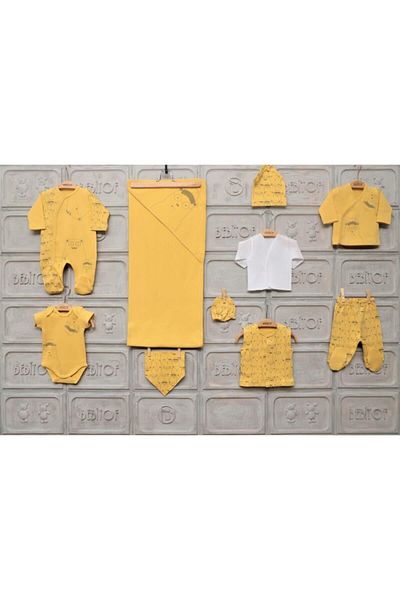 Bebitof Baby Boy Bulk Bears 10 Pieces Hospital Discharge Bodysuit Set - Yellow