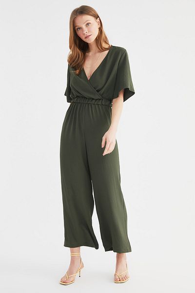 Trendyol Collection Khaki dvouřadý límec Wide Leg Woven Overal TWOSS20TU0100