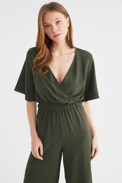 Trendyol Collection Khaki Double Breasted Collar Wide Leg Woven Jumpsuit TWOSS20TU0100