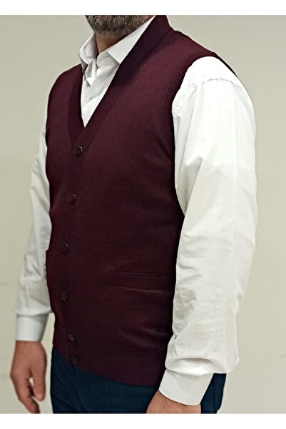 Çukurova Men's Claret Red Classic Cut Knitwear Knitted Wool Vest