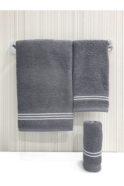 Tanem Home Line Pattern Embroidered 3 Piece Towel Set 30x50 / 40x60 / 50x90 Cm