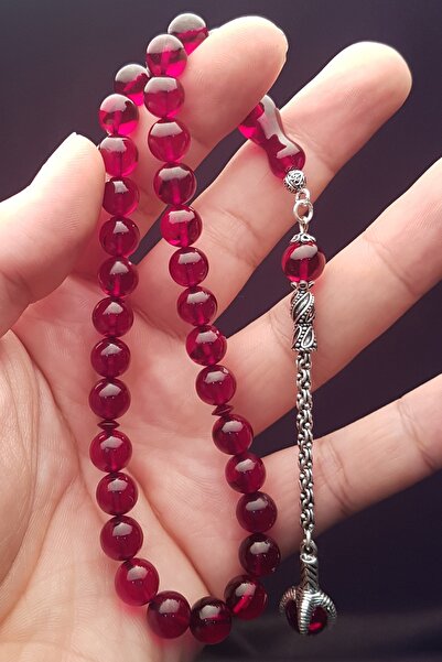 OTTOTESBİH Сребърни 10 мм сферични червени огненни кехлибарени броеници