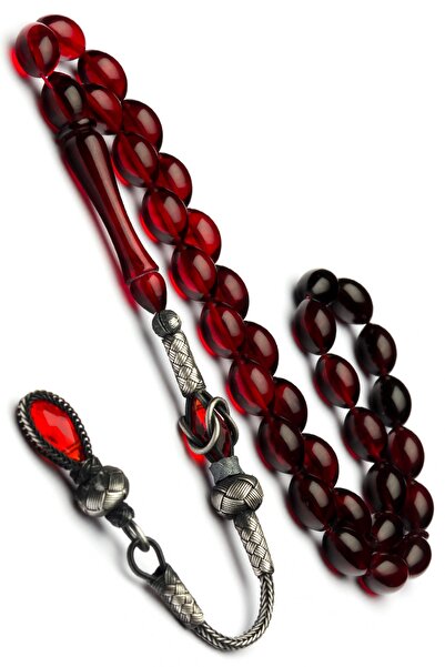 OTTOTESBİH Сребърни броеници с червени и черни камъни с размер 8x12 мм