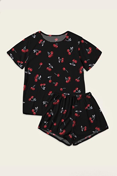 PEMBİŞ HOMEWEAR Μαύρο σετ σορτς Angelina Kiraz Ultrasoft 2 τεμαχίων