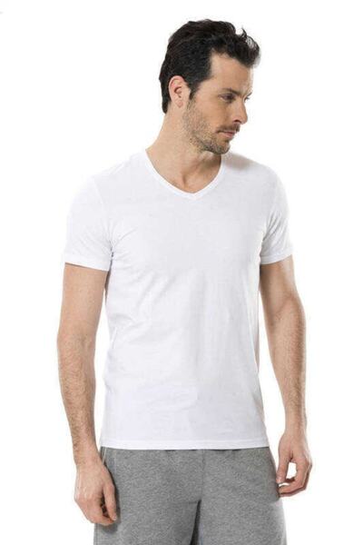 Cacharel 1332 Синій чоловічий футболка з V-подібним вирізом, коротким рукавом та еластичною стрічкою