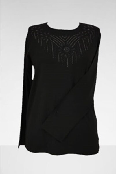 Nacar Kadın Yaka Taşlı Penye Buluz