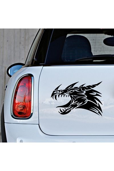 MIGNATIS Autocolant cu cap de dragon supărat cu gura deschisă 35 cm - negru