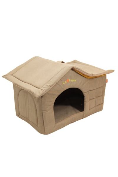 LAVİSTA Çatılı Kedi Ve Köpek Evi Sütlü Kahve Kadife Iç Mekan