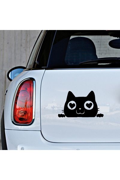 MIGNATIS Cat Peeking Love Hearts Autocolant pentru mașină 35cm - Negru