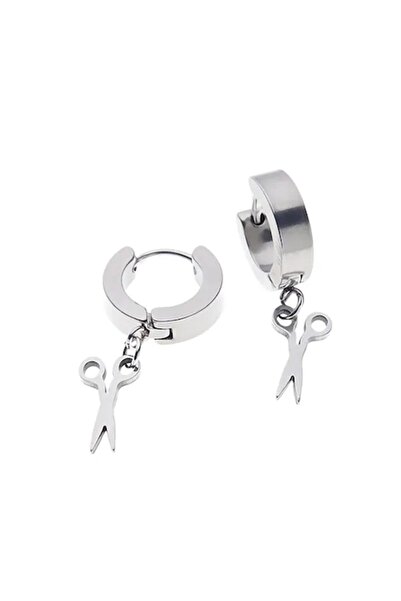 idolavm Erkek Gri Makas Figürlü Çelik Küpe