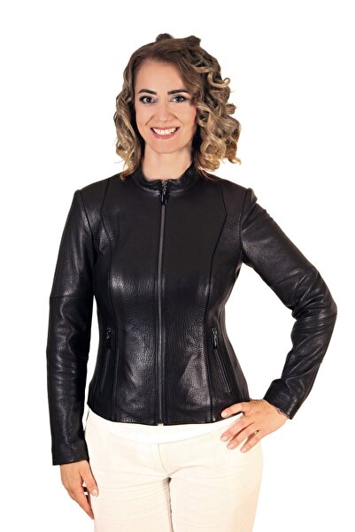 Kadın Siyah Hakiki Deri Blazer Ceket