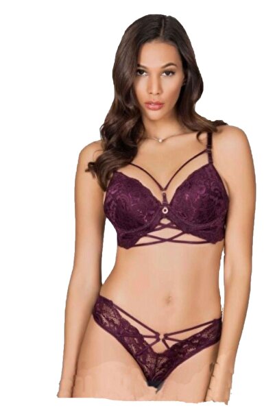 Le Jardin 5025-b Supported-underwire Silicone Bra Set with Piping Strips Claret Red 90
