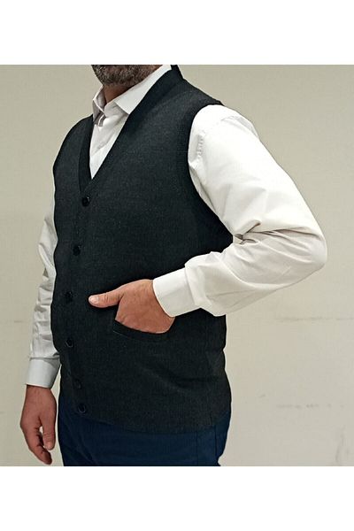 Çukurova Men's Smoked Classic Cut Knitwear Knitted Wool Vest