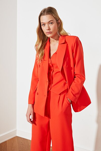 Trendyol Collection Red Double Breasted Woven Lined Button Detailed Blazer Jacket TWOSS21CE0137