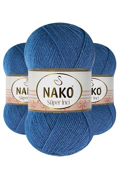NAKO Super Pearl 00517 5 Pieces Hand Knitting Yarn Medium Blue