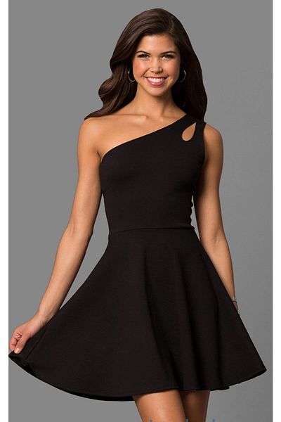 vuvutasarım Rochie mini cu un umăr din țesătură stretch neagră Tkn-320