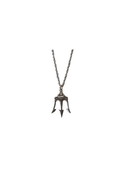 Modaroma Unisex Gümüş Renk Poseidon Trident Gümüş Kaplama Zincirli Kolye