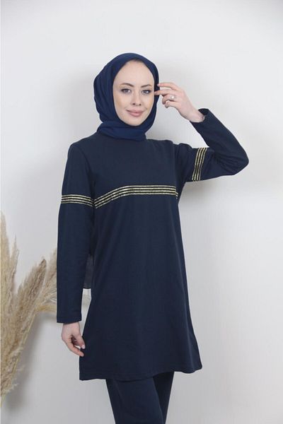 CNG MODA Navy Blue Hoodless Hijab Women's Tracksuit Set