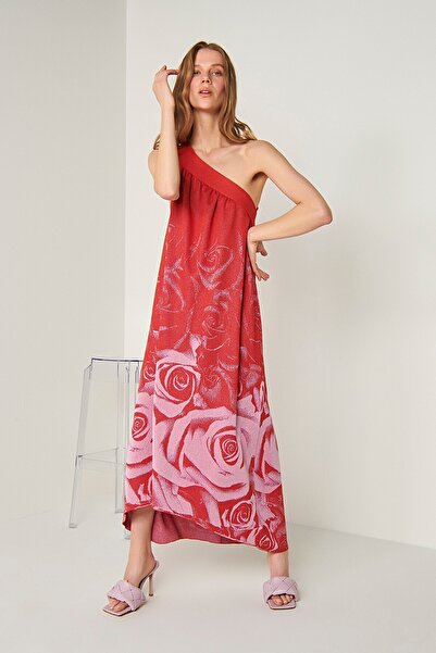 JOIN US Πλεκτό φόρεμα One Shoulder με floral σχέδιο