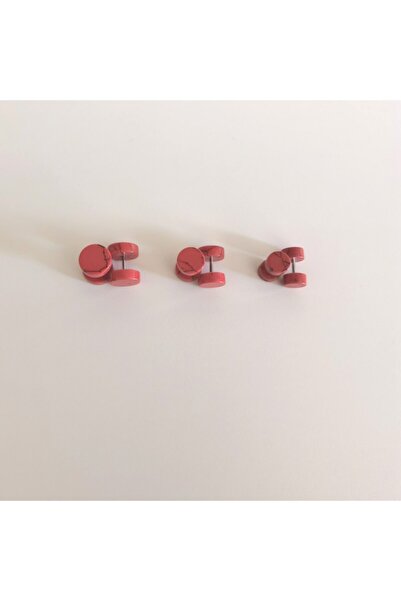 Bylin Takı Unisex Red Tunnel View Natural Stone Piercing Earrings