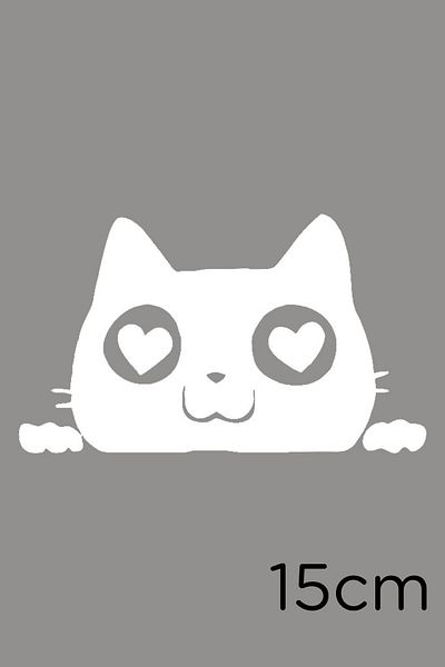 New Jargon Cat Peeking Love Hearts Autocolant pentru mașină 15cm - Alb