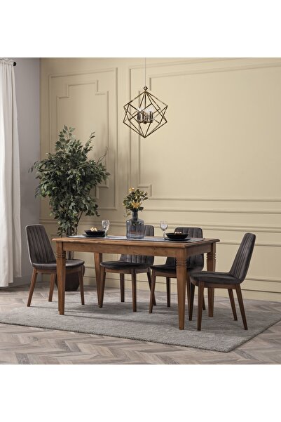 A2 Decor Norma Açık Ceviz Ahşap Döşemeli Sandalye Sabit Masa Takımı 80x120 – ...