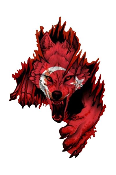Sticker Fabrikası Turkish Flag Wolf Gray Wolf Gray Wolf Sticker 10x7 Cm 00244