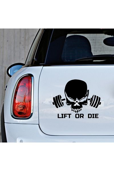 New Jargon Autocolant Lift Or Die Skull Barbells 25cm - Negru