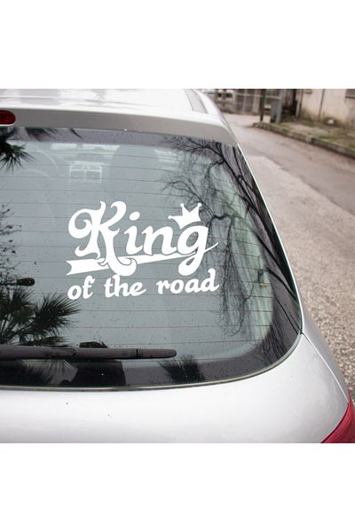 New Jargon Autocolant cu inscripție și coroană King Of The Road 25cm - Alb
