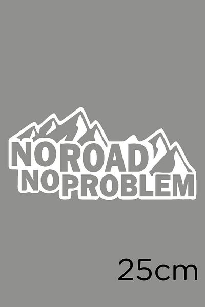 New Jargon Autocolant cu text No Road No Problem în munte 25cm - alb
