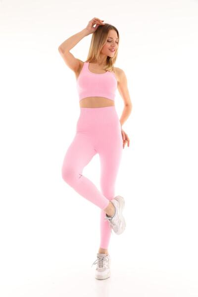 MAGZA Pink Push Up Gathering Long Leggings Set with Bustier