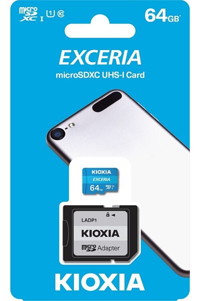 Kioxia بطاقة فلاش Exceria Micro SDHC UHS-1 C10 بسعة 64 جيجابايت - بطاقة ذاكرة 100 ميجابايت/SN، lmex1l064gg2
