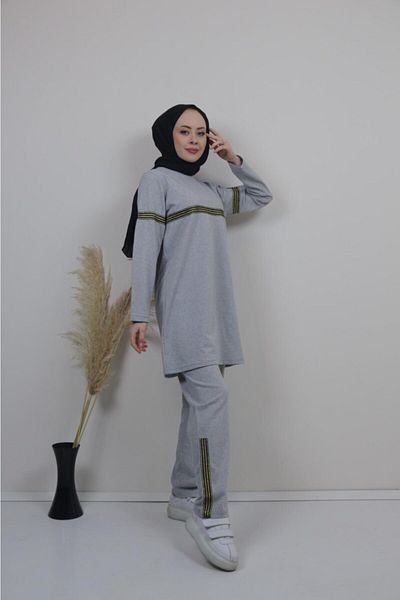 CNG MODA Women's Gray Hoodless Hijab Tracksuit Set