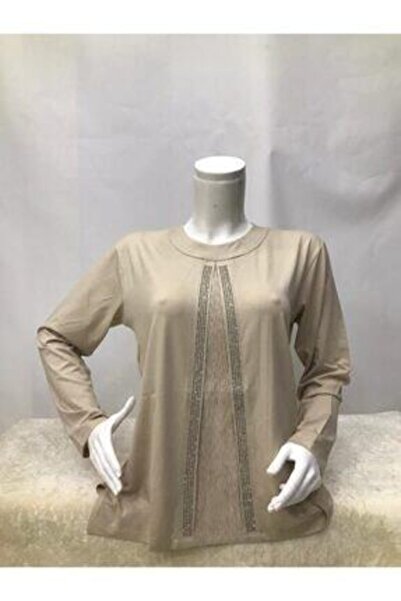 Nacar Anne Yeni Sezon Ekru Renkli Taşlı Penye Bluz