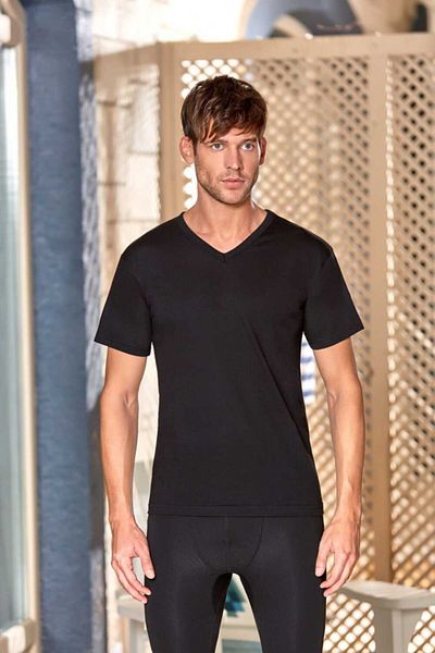 Berrak Men's Black V-Neck Half Sleeve Tank Top