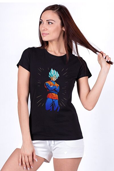 QIVI Anime Dragon Ball Štampano Crna Ženska Pleteno Majica T-shirt Majica