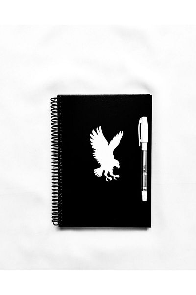 Tasarım Siyah Defter Photo Album Notebook with Eagle Figure Wooden Cover and Black Leaves White Gel Pen Travel Notebook