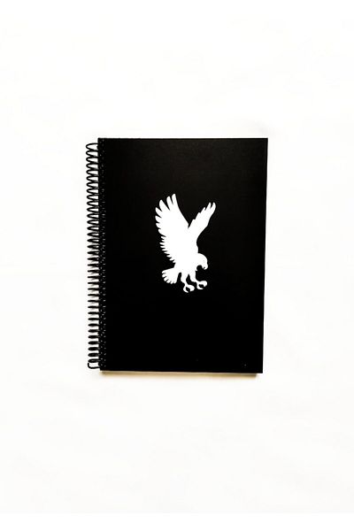 Tasarım Siyah Defter Photo Album Notebook with Eagle Figure Wooden Cover and Black Leaves White Gel Pen Travel Notebook