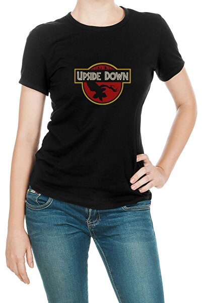 QIVI Stranger Things Upside Down Štampano Crna Ženska Pleteno Majica T-shirt ...